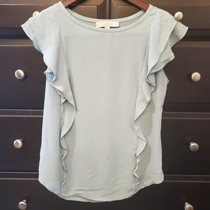 LOFT Top Mint Green Ruffle Professional Blouse